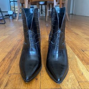 Jessica Simpson Hilrie Faux Leather Western Stacked Wedge Ankle Bootie, Size 8 M